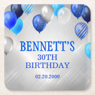 Birthday Blue Balloons Napkins Square Paper Coaster