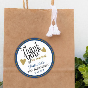Birthday Blue Black And Gold Thank You Favour Classic Round Sticker