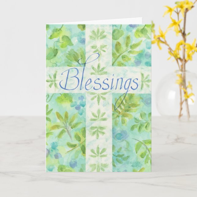 Birthday Blue Blessings Cross Greeting Card (Yellow Flower)
