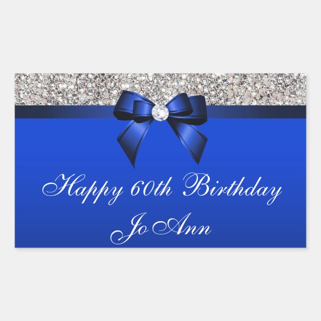 Birthday Blue Bow Silver Sequins Sticker (Front)