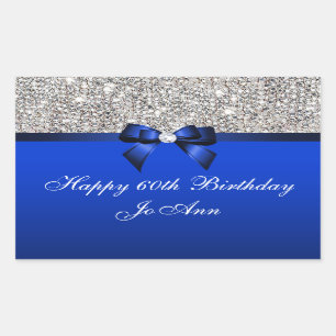 Birthday Blue Bow Silver Sequins Sticker