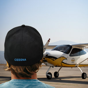Birthday Blue Cessna Typography Simple Modern Embroidered Hat