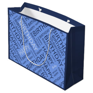 Birthday blue colours typographic personalized large gift bag