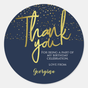 Birthday Blue Gold Typography Thank You Classic Round Sticker