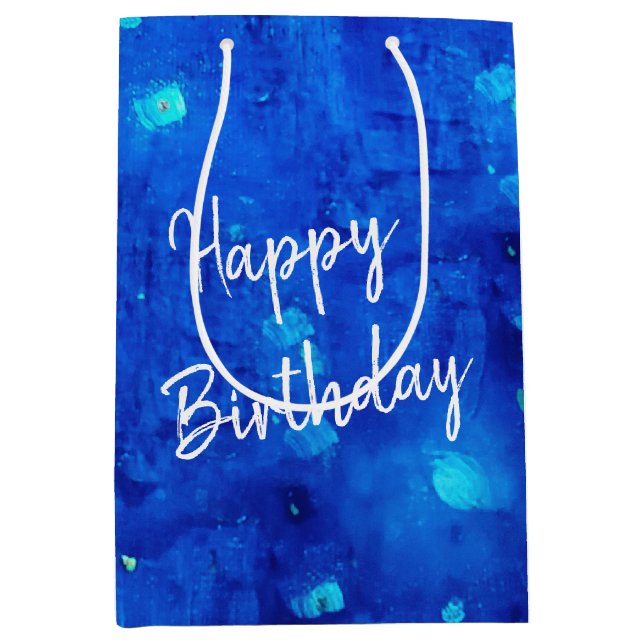Birthday Blue Neon Outer Space  Medium Gift Bag (Front)