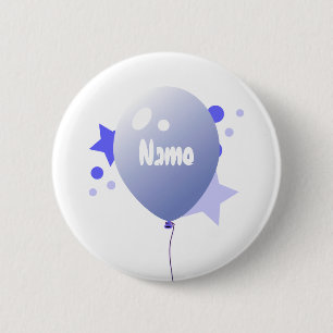 Birthday Blue Party Balloon Name Button