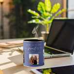 Birthday blue photo best friends names mug<br><div class="desc">A gift from friends for a woman's 21st birthday, celebrating her life with 3 of your photos of her, her friends, family, interest or pets. Personalize and add her name, age 21 and your names. A dark blue coloured background. Her name is written with a modern hand lettered style script...</div>