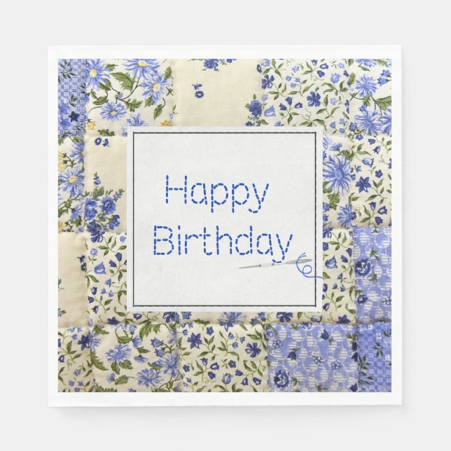 Birthday Blue Print Quilt with Needle  Napkin (Front)