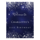 Birthday blue silver glitter party welcome