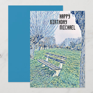 Birthday Blue Watercolor Garden Bench For Him