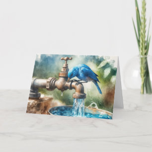 Birthday Bluebird On a Retro Faucet Card