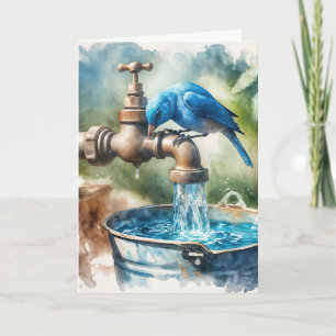 Birthday Bluebird On a Retro Faucet Card