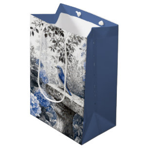 Birthday Bluebird On a Stone Garden Bench Medium Gift Bag