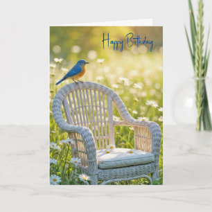 Birthday Bluebird On a Wicker Chair Card