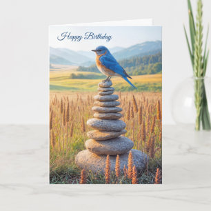 Birthday Bluebird On Stone Cairn Card