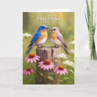 Birthday Bluebirds On a Fence Post