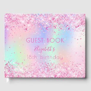 Birthday blush blush pink glitter holographic guest book