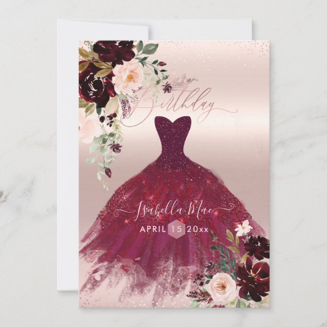 Birthday Blush Burgundy Watercolor Flowers Invitation (Front)