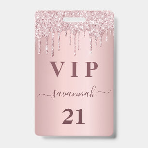 Birthday blush pink drips name vip pass badge