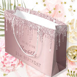 Birthday blush pink glitter drips monogram name large gift bag<br><div class="desc">A gift bag for a girly and glamourous 21st (or any age) birthday. A dusty pink faux metallic looking background with faux glitter drips, paint dripping look. Personalize and add a date, name and age 21. The text: The name is written in dark rose gold with a modern hand lettered...</div>