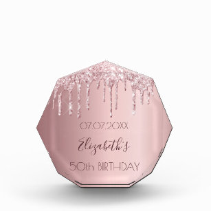 Birthday blush pink glitter drips name acrylic award