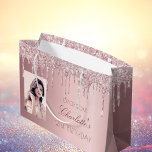 Birthday blush pink glitter drips name photo large gift bag<br><div class="desc">A gift bag for a girly and glamourous 21st (or any age) birthday. A dusty pink faux metallic looking background with blush pink faux glitter drips, paint dripping look. Personalize and add a date, name, age 21 and a photo. The text: The name is written in dark rose gold with...</div>