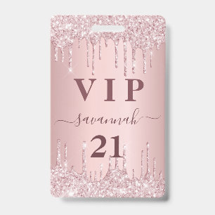 Birthday blush pink glitter drips vip invitation badge