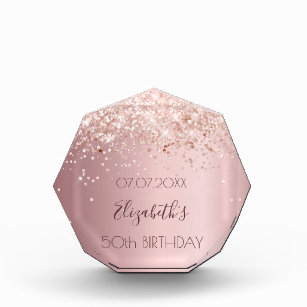 Birthday blush pink glitter dust name acrylic award