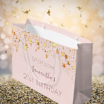 Birthday blush pink gold stars monogram large gift bag<br><div class="desc">A gift bag for a 21st (or any age) birthday party. A chic girly and feminine blush pink coloured background. Decorated with faux gold dripping stars. Personalize and add a date,  name and age 21. The name is written with a modern hand lettered style script.</div>