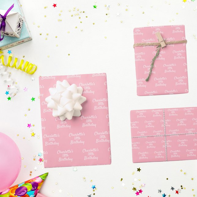 Birthday blush pink name script wrapping paper sheet (Creator Uploaded)