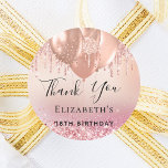 Birthday blush pink rose gold name balloons classic round sticker<br><div class="desc">A stylish rose gold and blush pink background with drips and balloons. Personalize and add a name and age.</div>