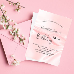 Birthday blush pink satin silk party invitation