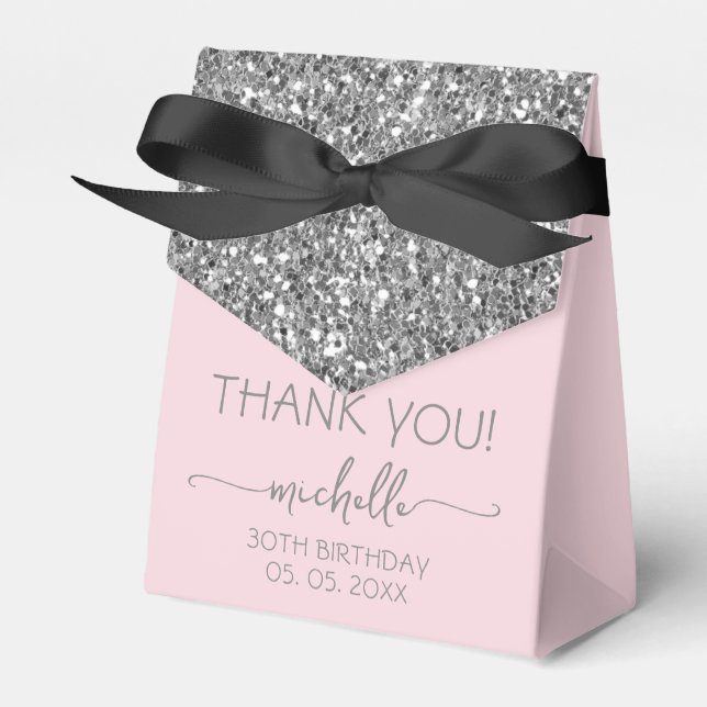 Birthday Blush Pink Thank You Silver Monogram Favor Box (Front Side)