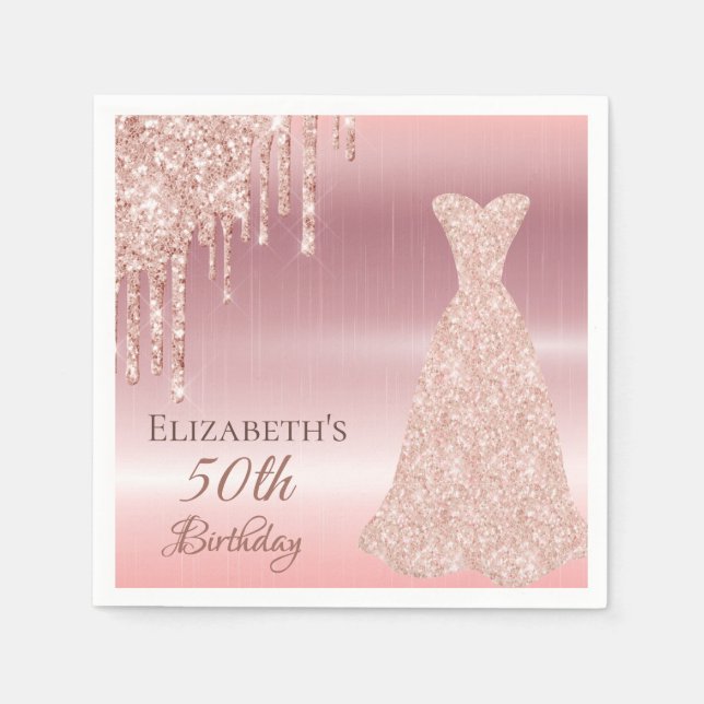 Birthday blush rose gold dress drips napkin (Front)