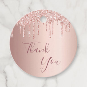 Birthday blush rose gold glitter drip thank you favour tags