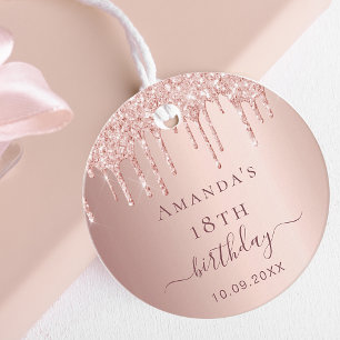 Birthday blush rose gold glitter drips thank you favour tags