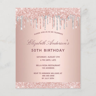 Birthday blush rose gold silver budget invitation flyer