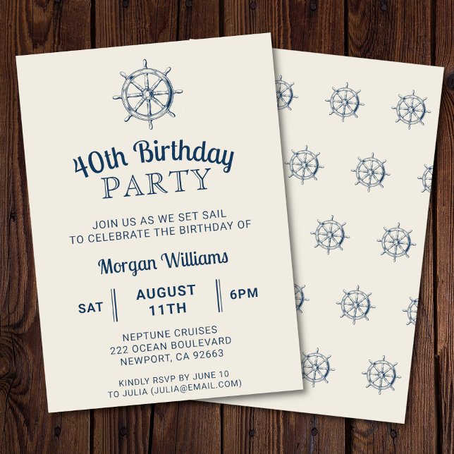 Birthday Boat Party Any Age Ship's Wheel Nautical Invitation (Nautical birthday party invitation)
