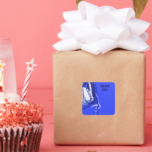 Birthday Bold Blue Net & Volleyball Square Sticker (Party)