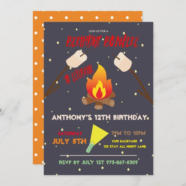 Birthday Bonfire Campout Birthday Party Invitation (Front/Back)