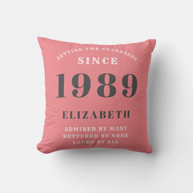 Birthday Born 1989 Add Your Name Pink Standards Throw Pillow (Front)