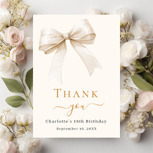 Birthday bow cream beige thank you card