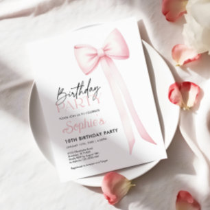 Birthday Bow Invitation, Pink Coquette Bow Invitation