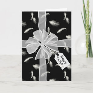 Birthday Bow On Feathers Card
