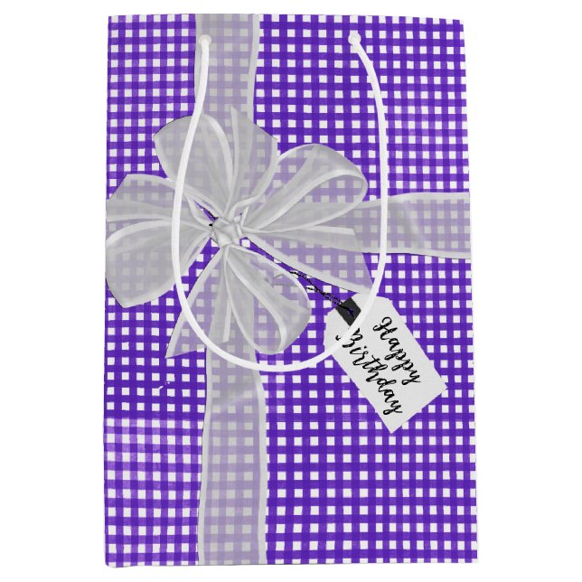 Birthday Bow On Gingham  Medium Gift Bag (Front)