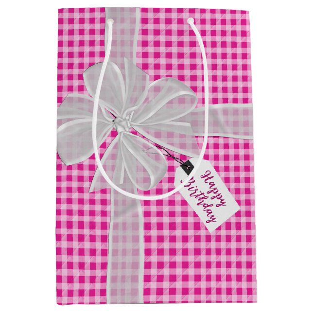 Birthday Bow On Gingham   Medium Gift Bag (Front)