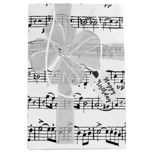 Birthday Bow On Music Medium Gift Bag