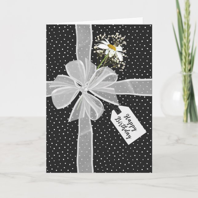 Birthday Bow with Daisy On Dots Card (Front)