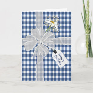 Birthday Bow with Daisy On Gingham Card
