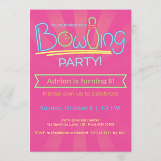 Birthday Bowling Party-Pink Invitation